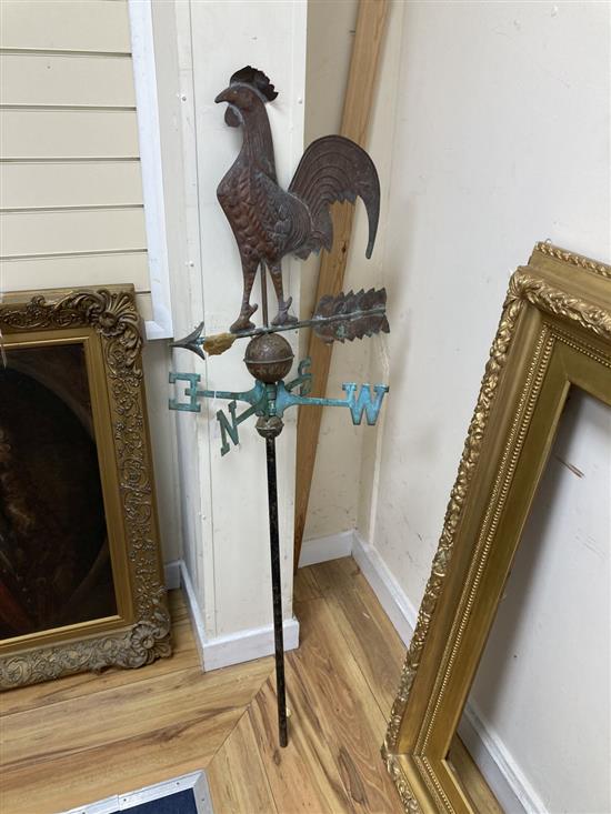 A French bronze and copper cockerel weather vane, height 148cm